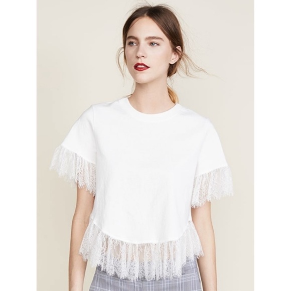 Cinq a Sept | Lace Trim Voleta Top - Ivory - Picture 1 of 2